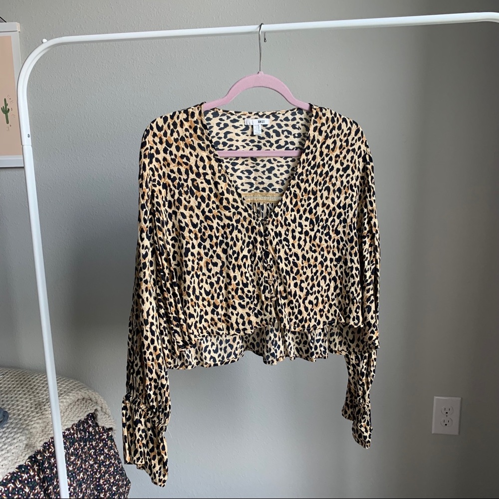 Amuse Society Leopard Print Long Sleeve Crop Top